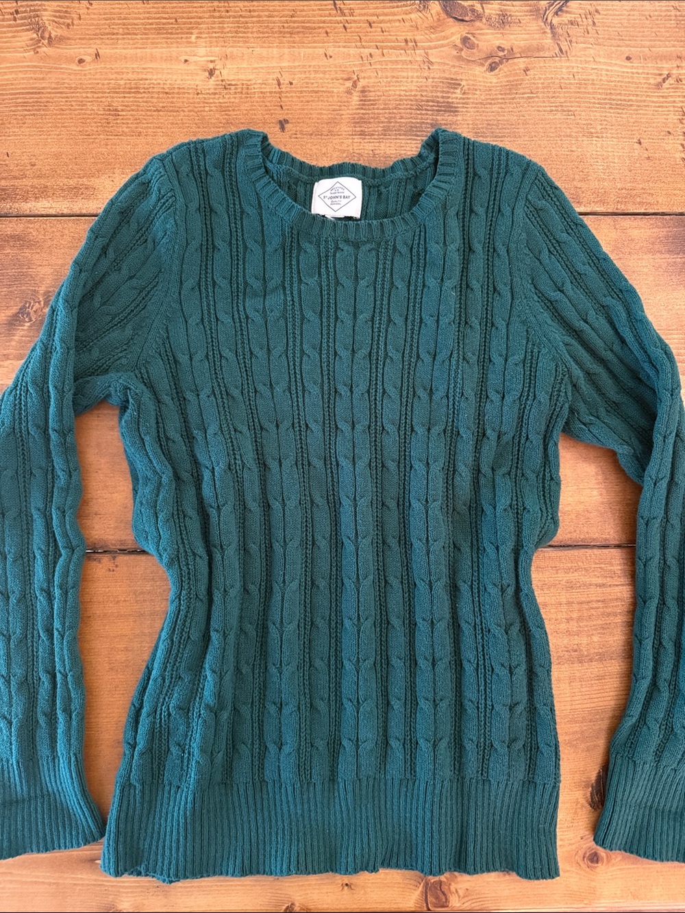 St. John's Bay Teal Cable-Knit Crewneck Sweater